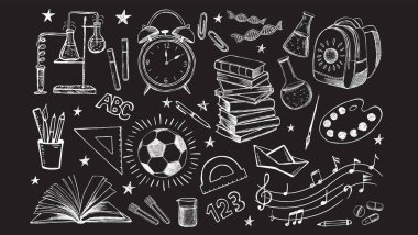 Okula geri dönüş el çizimi seti. Vektör.