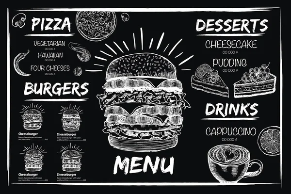 Opuscolo Ristorante Menu Volantino Con Grafica Disegnata Mano — Vettoriale Stock