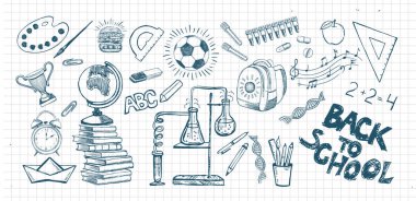 Okula geri dön. El Çizimi Çizimi illüstrasyonu. Vektör Ayarları.