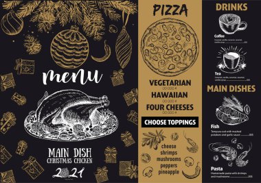 Noel menüsü. El çizimi çizimi. Çizim çizimi. Vektör.