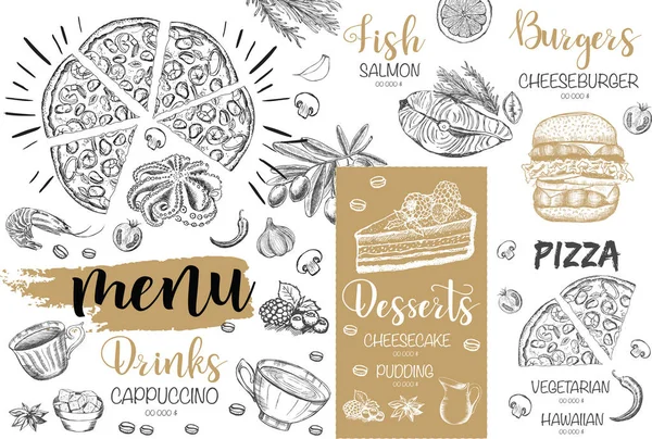 Menü restoran broşürü. El çizimi grafikli el ilanı.