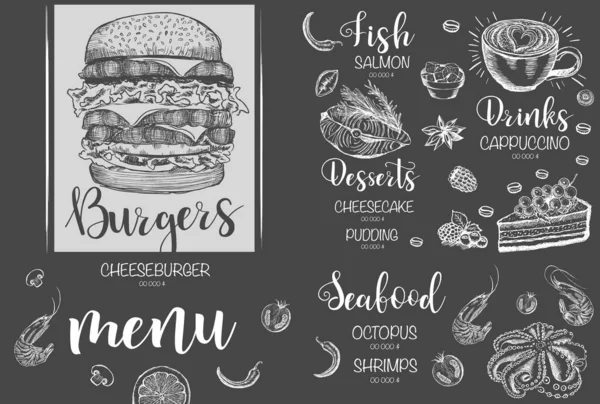 Menu Restaurant Brochure Flyer Met Handgetekende Grafische Weergave — Stockvector