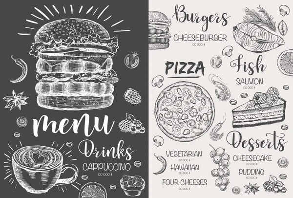 Menü restoran broşürü. El çizimi grafikli el ilanı.