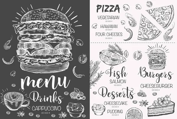 Menü restoran broşürü. El çizimi grafikli el ilanı.