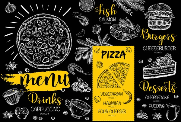 Menü restoran broşürü. El çizimi grafikli el ilanı.