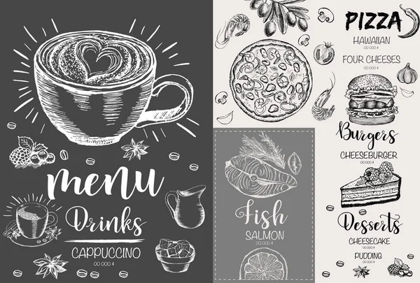 Menü restoran broşürü. El çizimi grafikli el ilanı.