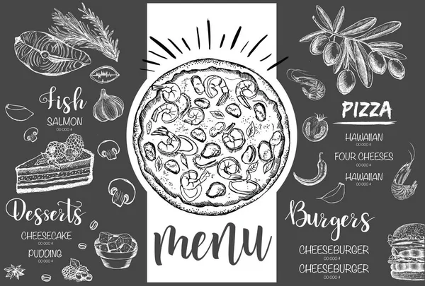 Menü restoran broşürü. El çizimi grafikli el ilanı.