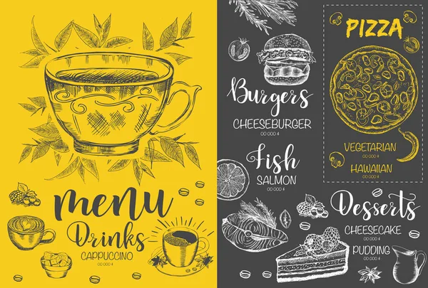 Folheto Restaurante Menu Folheto Com Gráfico Desenhado Mão — Vetor de Stock