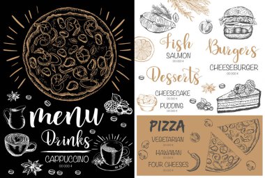 Restoran kafe menüsü, şablon tasarımı. Yemek broşürü..