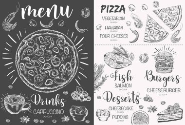 Restoran kafe menüsü, şablon tasarımı. Yemek broşürü..