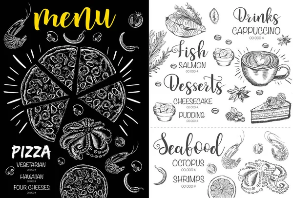 Menu Restaurant Brochure Flyer Met Handgetekende Grafische Weergave — Stockvector