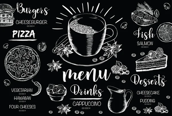 Menu Restauracja Broszura Ulotka Ręcznie Rysowaną Grafiką — Wektor stockowy