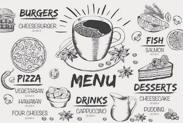 Menü restoran broşürü. El çizimi grafikli el ilanı.