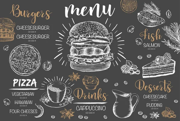 Menu Restaurace Brožura Oznámení Ručně Kreslenou Grafikou — Stockový vektor