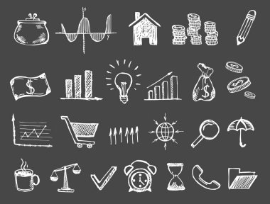 El çizimi iş simgeleri.