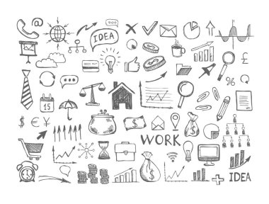 El çizimi iş simgeleri.