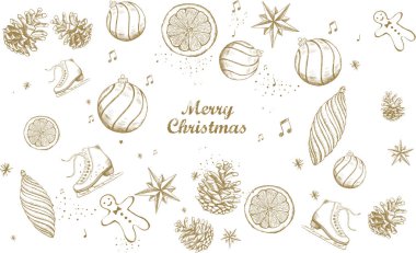 Noel ve Yeni Yıl seti. El çizimi illüstrasyon.