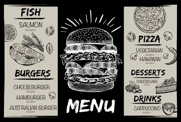 Menu Restaurant Brochure Flyer Avec Graphique Dessiné Main — Image vectorielle