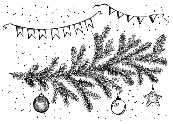 Різдвяний Новорічний Сет Мальована Рука Ілюстрація — стоковий вектор