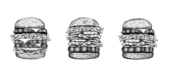 Vector Fekete Kézzel Húzott Burger Fehér Háttér — Stock Vector