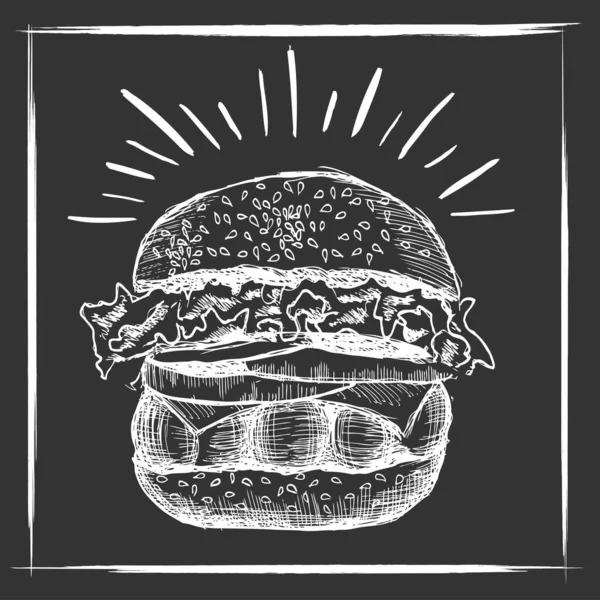 Vector Negro Mano Dibujado Hamburguesa Sobre Fondo Blanco — Archivo Imágenes Vectoriales