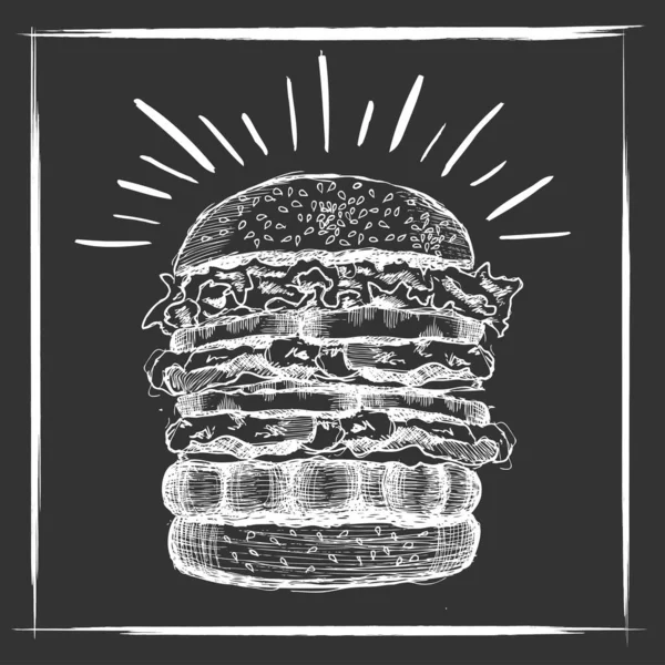 Vector Negro Mano Dibujado Hamburguesa Sobre Fondo Blanco — Vector de stock