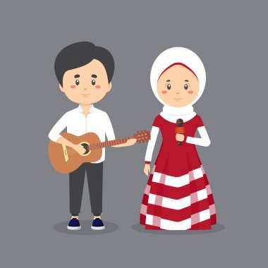Karakter Çifti Müzisyen Vektör İllüstrasyonu