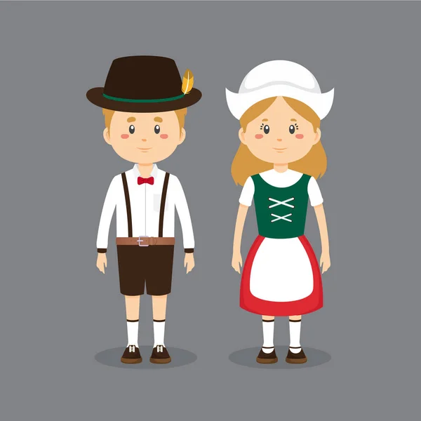 Couple Personnage Allemagne Portant Une Robe Traditionnelle — Image vectorielle