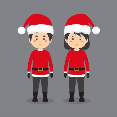 Çift Karakteri Noel Baba Kostümü Giyiyor