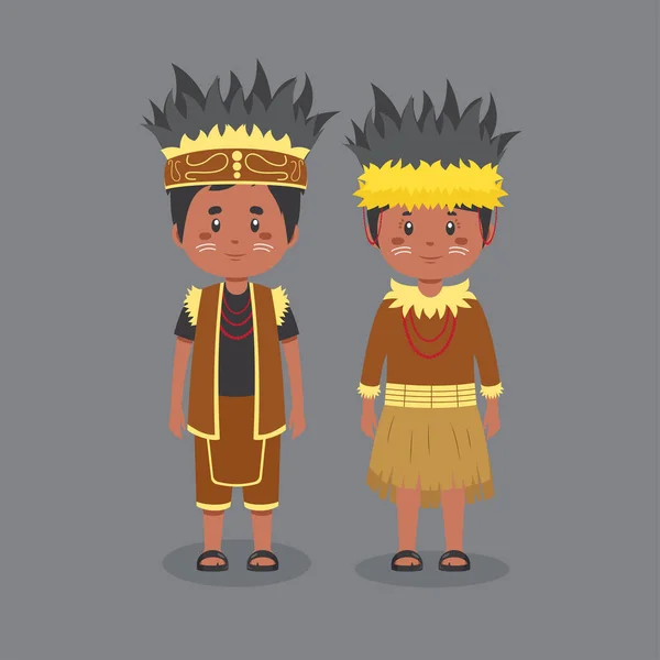 穿著巴布亚传统服装的夫妻性格 — 图库矢量图片