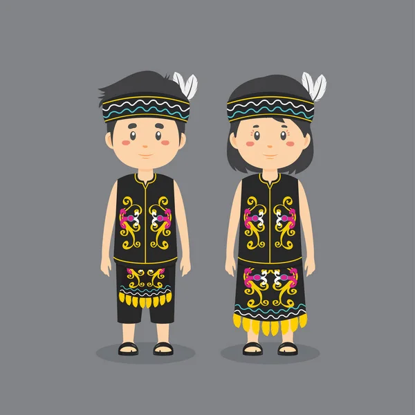 Karakter Memakai Busana Tradisional Dayak - Stok Vektor