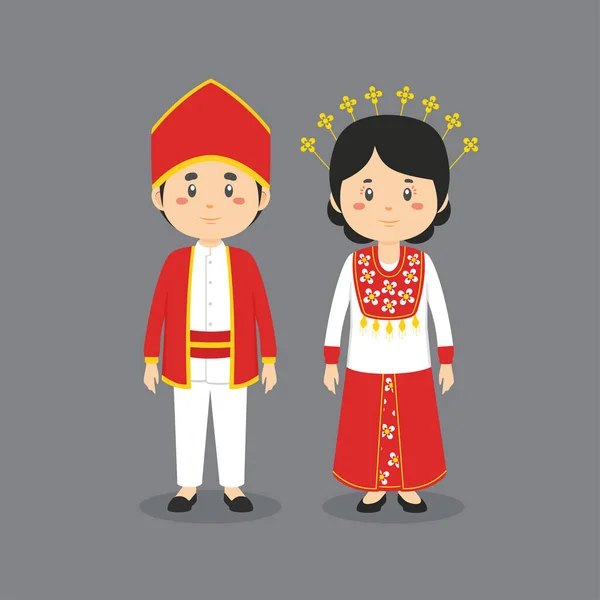 Couple Character Wearing Maluku Traditional Dress — Stock Vector