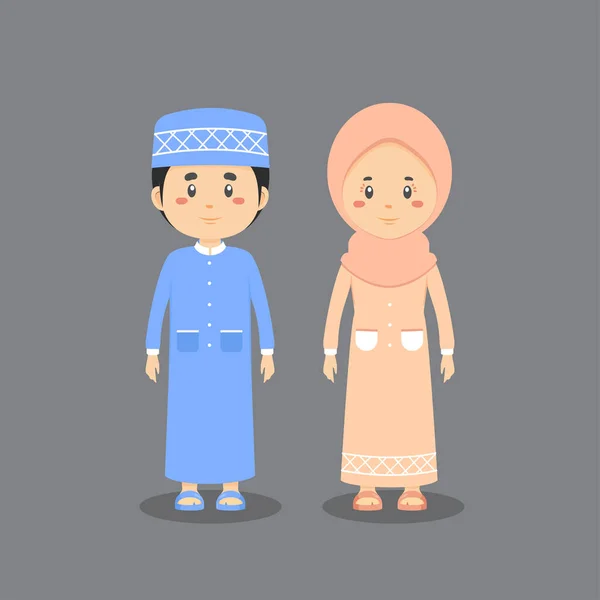 イスラム教徒のドレスを着たカップルキャラクター — ストックベクタ