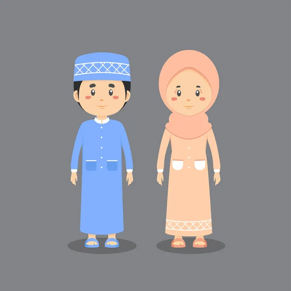 Carácter Pareja Con Vestido Musulmán — Vector de stock