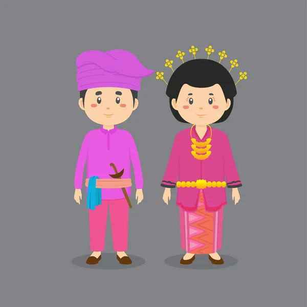 Character Wearing Riau Traditional Dress — Stock Vector