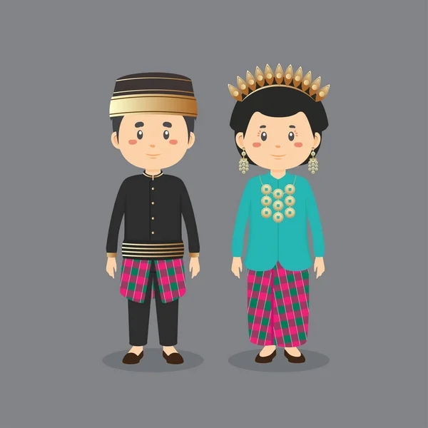 Casal Personagem Vestindo Sul Sulawesi Vestido Tradicional —  Vetores de Stock
