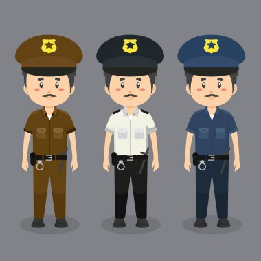 Çeşitli Üniforma Giyen Polis Karakteri