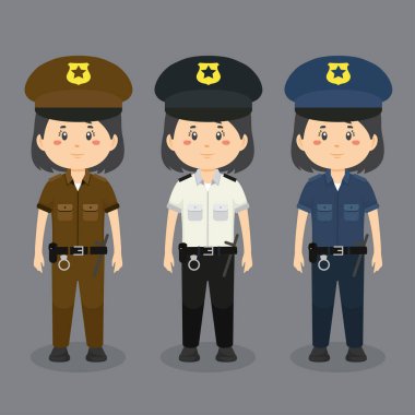 Çeşitli Üniforma Giyen Kadın Polis Karakteri