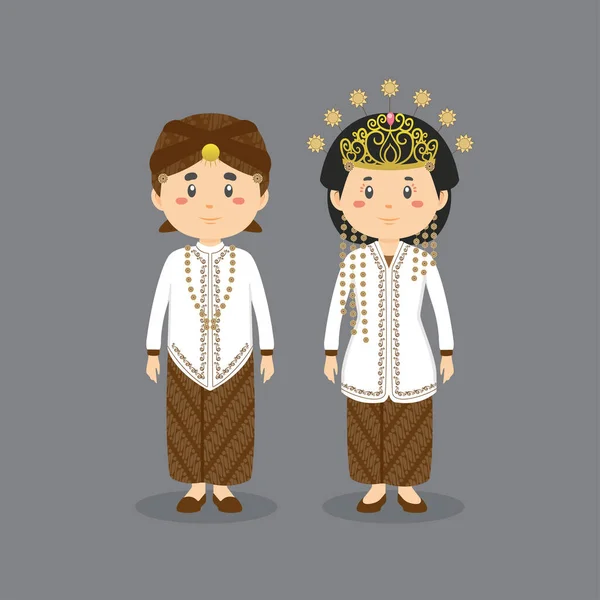 Casal Personagem Oeste Java Vestindo Vestido Casamento Tradicional — Vetor de Stock