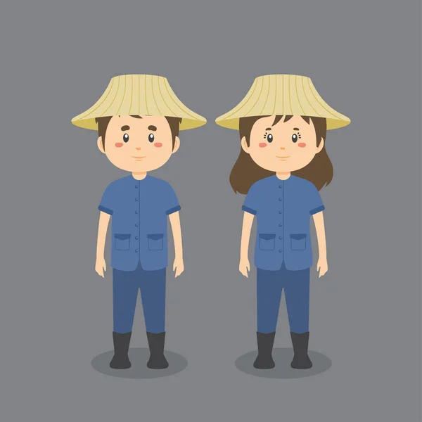 Couple Character Wearing Thailand Farmer Outfit