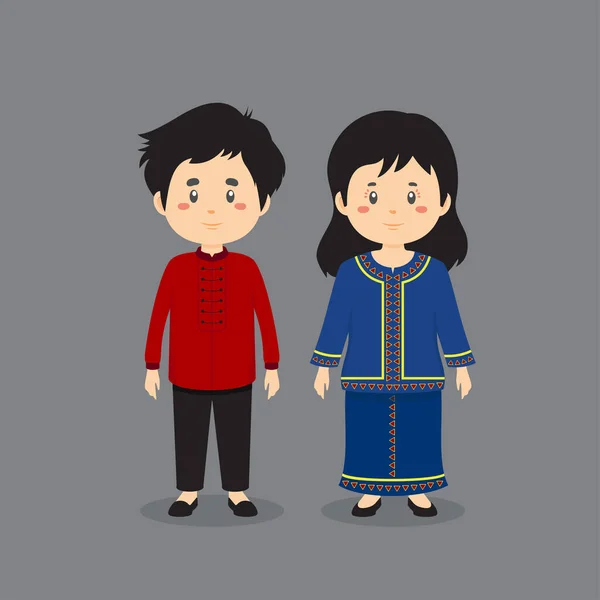 穿新加坡传统服装的夫妻性格 — 图库矢量图片