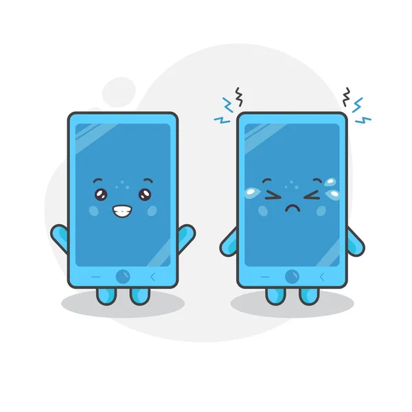 Cute Phone Characters Happy Sad Expression — Stock Vector