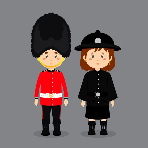 Couple Character Wearing British National Dress