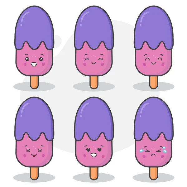 Lindo Conjunto Personajes Helado — Vector de stock