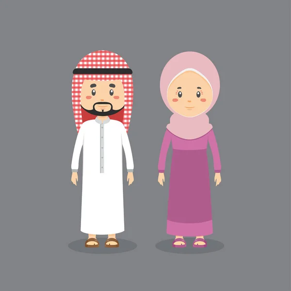 Müslüman Elbisesi Giyen Çift Karakteri — Stok Vektör