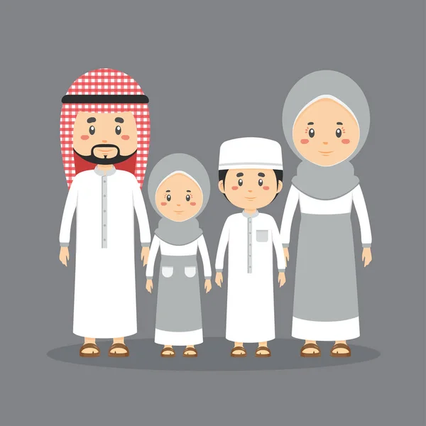 イスラム教徒のドレスを着た家族のキャラクター — ストックベクタ