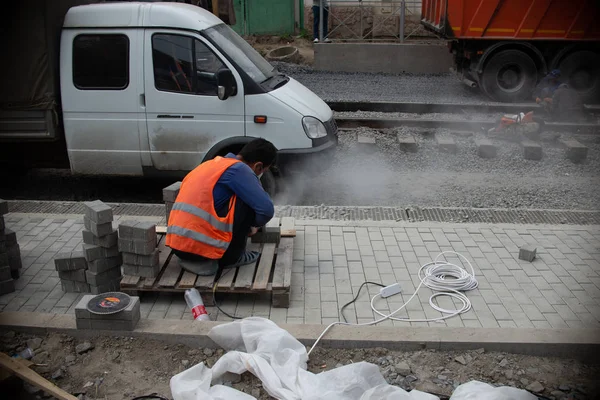 ロストフ ロシア連邦 2018 Stanislavskogo 通り再建 道路工事 — ストック写真