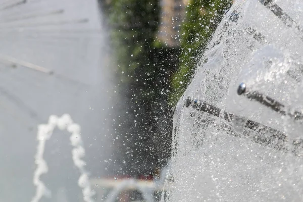 Des Éclaboussures Eau Dans Fontaine Été Dans Ville — Photo