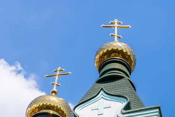 Cruces Ortodoxas Orientales Sobre Cúpulas Oro Cúpulas — Foto de Stock