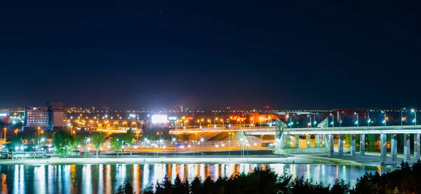 Russland Rostov Don Mai 2018 Panorama Des Nächtlichen Stadtufers Linken — Stockfoto